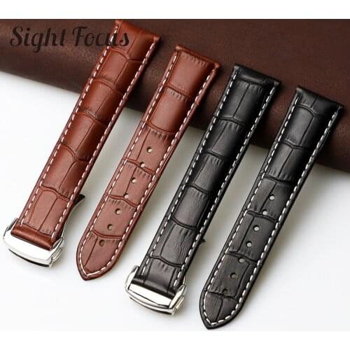 19mm 20mm 21mm Genuine Leather Watchband for Omega Seamaster Speedmaster De Ville Watch Strap Brand Bracelet Deployment Buckle