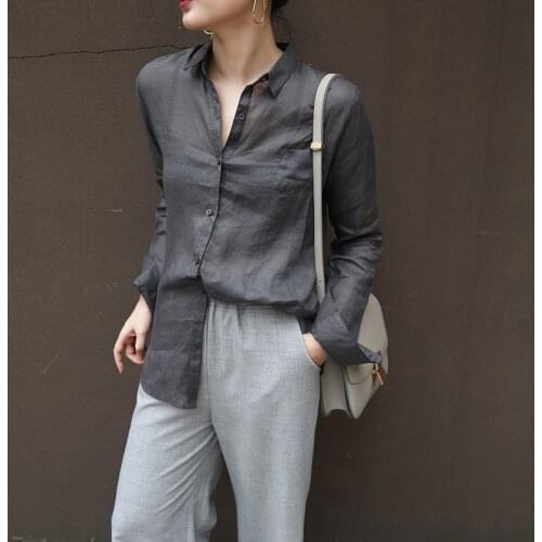 Luan ya minority scheming top design sense Ramie cotton and linen medium and long sleeved loose casual shirt 2021049