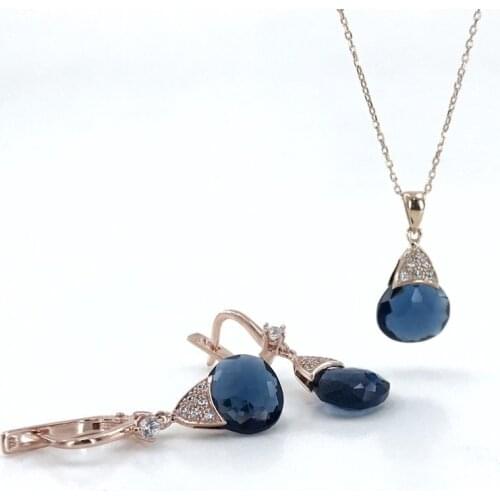 Sapphire Stone Italian Special Design Silver Necklace Earrings Set Suit