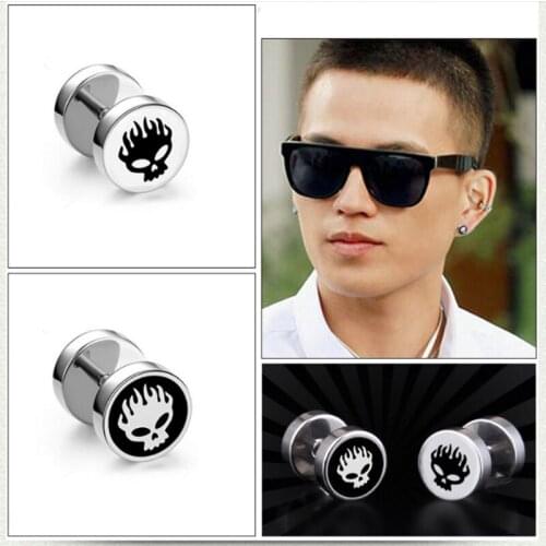 1 ghost mask earrings skull earrings black stainless steel earrings men and women gift jewelry round stud