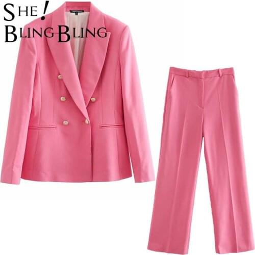 SheBlingBling 2021 Za Autumn Casual 2 Piece Sets Office Lady Long Blazers Ankle Length Straight Pants Women Suits Female Outfit