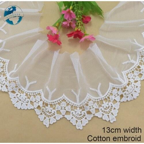 13cm width white lace cotton embroidery lace french lace ribbon fabric guipure diy trims warp knitting sewing Accessories#4176