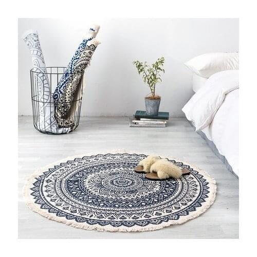 Nordic Modern Cotton Linen Retro Round Carpet Bedroom Living Room Sofa Coffee Table Bed Blanket Mats Machine Washable