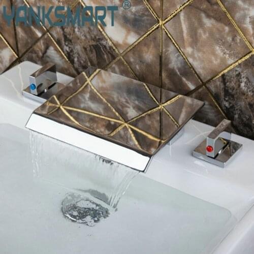 Waterfall Spout Bathroom Bathtub Faucets Tub Filler with Handshower Chrome 27A Deck Shower Bathroom Brass Faucet,Mixers &Taps
