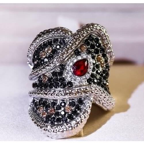 Vintage Twisted Geometric Rings for Women Black Beaded Ring Elegant Ethnic Red Water Drop Crystal CZ Men Ring Jewelry F3M101