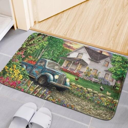 Upetstory Vintage Car Print Entrance Doormat Funny Wecome Floor Door Mats Absorbent Anti-slip Kitchen Living Room Carpet Rugs