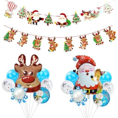 7pcs Christmas Party Foil Balloons Snowflake Cute Santa Claus Elk Latex Confetti Balloon Xmas Party Decoration Home Decor Kids
