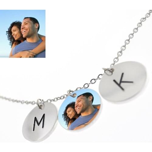 Custom Portrait Necklace Your Photo Necklace Engraved Picture Pendant Anniversary Gift Initials Necklace