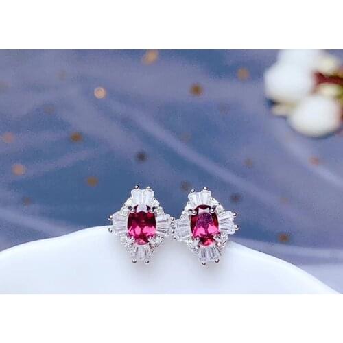 USPS Dropshipping Natural Garnet Earrings, Ear Studs for Women, Authentic S925 Sterling Silver Fine Jewelry with Certificate