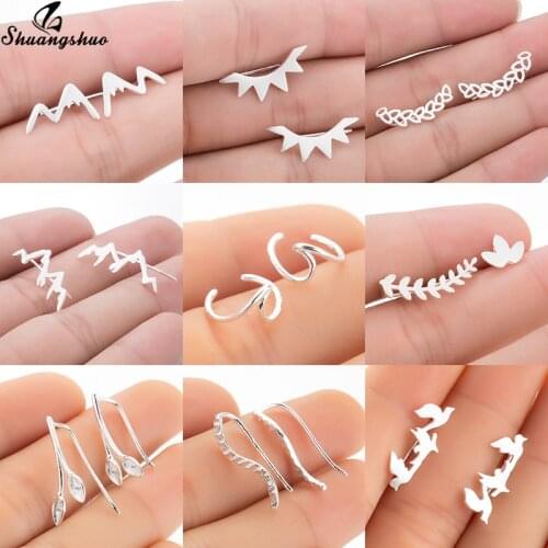 Yiustar Punk Boho Leaf Wave Ear Climbers Earrings Piercing for Women Girls Fashion Bird Crawlers Ear Cuff Pendientes Jewelry