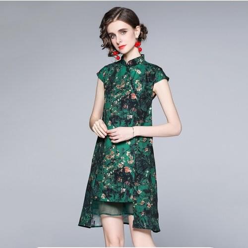 Summer Vintage Dress Old Style Chinese Cheongsam Dress Women High Quality Fashion Designer Dresses Mini Vestidos