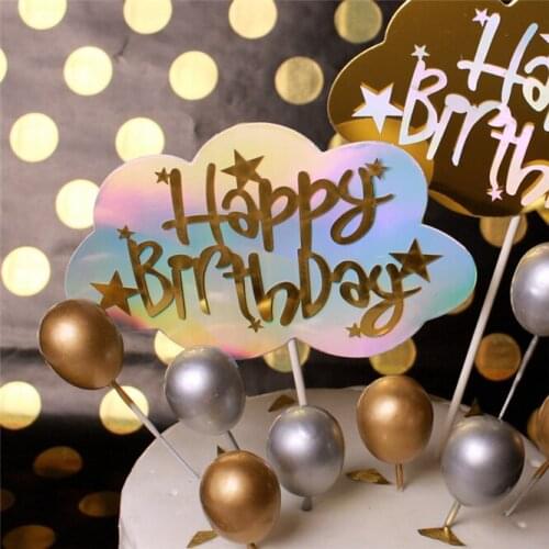10pcs 30pcs Gold Silver Laser Cloud Balloon "Happy Birthday" 3D Cake Topper Party wedding cake Decoration Dessert lovely Gift