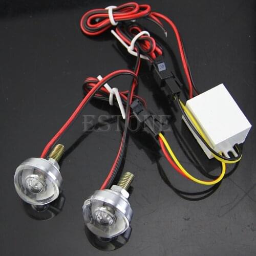1 Pair New Headlight 12V Motorcycle License Plate Frame Bolt Red LED lens Light Strobe Flashing