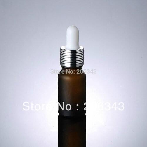 10ml brown frosted bottle with silver collar and white bulb ,glass dropper can be used for cosmetic packaging