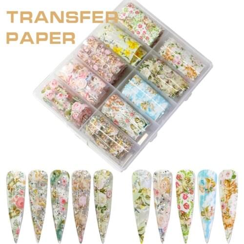 10roll/box Nail Transfer Foil Roll Designer Print Butterfly/flower/solid Color/marble Shape Transfer Foil Paper for Nail #JE11-2
