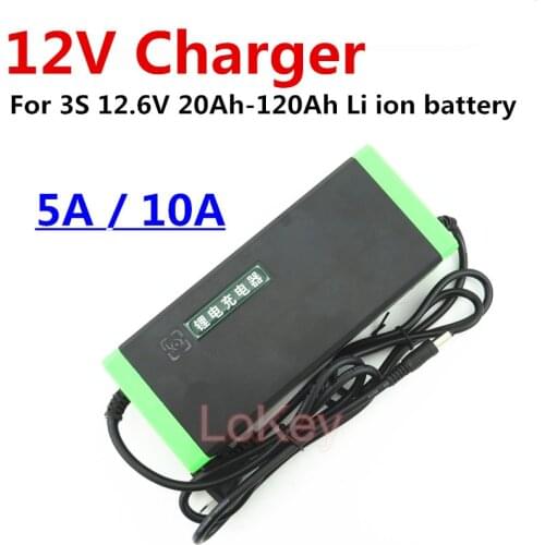 12V 5A and 12V 10A Lithium battery charger suit for 20Ah to 120Ah 3S 12.6V Li ion battery