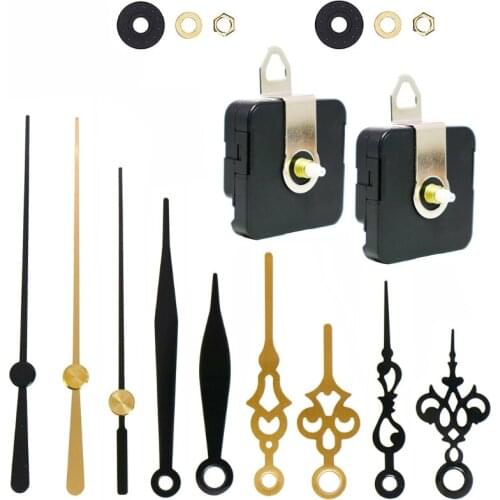 2 Pieces DIY Quartz Long Shaft Clock Movement Mechanism with 3 Pairs Different Hands Repair Parts Replacement Kit