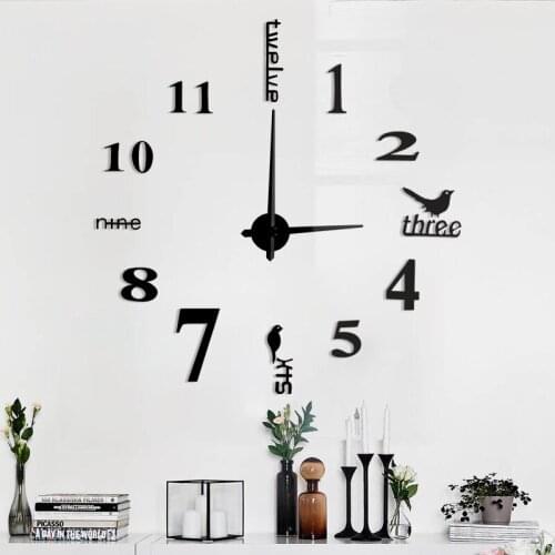 2018 new arrival Quartz clocks fashion watches 3d real big wall clock rushed mirror sticker diy living room decor free shipping