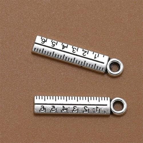 BULK 30pcs Antique Silver Plated Math Teacher Ruler Charms Nickle Free Alloy Metal Pendants Wholesale Factory Supplier 24*5mm 1g