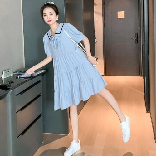 66846# Maternity Clothes Summer Cotton Short Sleeves Loose Stylish A Line Dress Pregnant Women Pregnancy Clothes