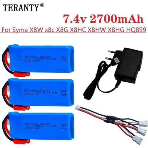 Upgrade 2700mAh 7.4V RC Battery for Syma X8C X8W X8G Rc Drone Spare Parts 2S 7.4V 853480 Lipo Battery vs 7.4V 2500mAh 903480
