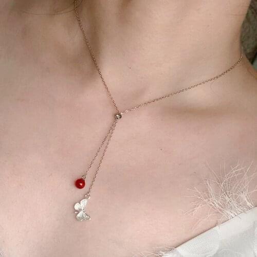 Anime Tian Guan Ci Fu Hua Cheng Fashion S925 Silver Necklace Butterfly Accessory Zircon Garnet Adjustable Pendant Chain Choker