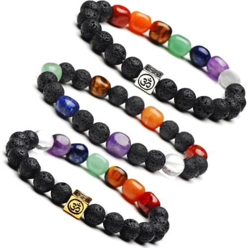 Irregular Shape 7 Chakra White Crystal Lava Beaded Bracelets Plated Antique Silver and Gold Fashionable Men Women Jewelry