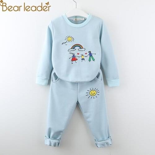 Bear Leader Boys Girls Clothes Sets Long Sleeve Cartoon Pattern Sweatshirt with Long Pant 2pcs Sports Costume for Kids Clothing