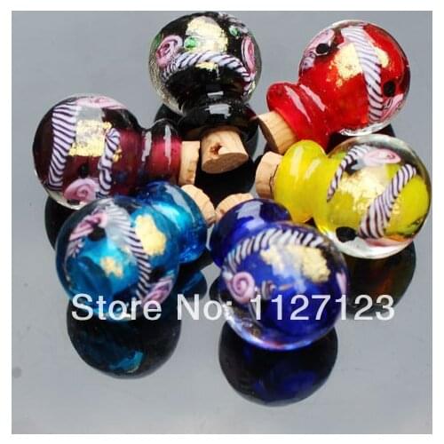 Free shipping!10pcs Murano Glass Essential Oil Vials (15X19MM,0.5ML,Mixed Colors) perfume bottle pendant Aroma bottle pendant