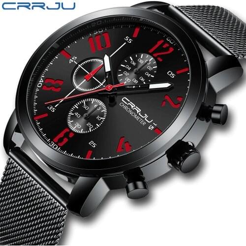 Mens Watches CRRJU Top Brand Luxury Ultra Thin Date Clock Male Steel Strap Casual Waterproof Quartz Sports Wrist Watch