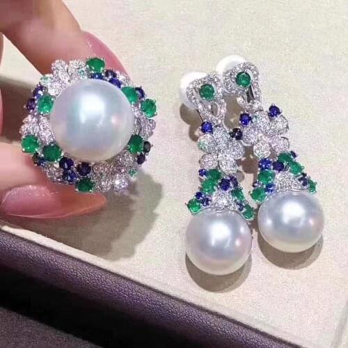 D327 Fine Jewelry 925 Sterling Silver 9-13mm Natural Fresh Water White Pearls Females Jewelry Sets for Women FIne Jewelry Sets