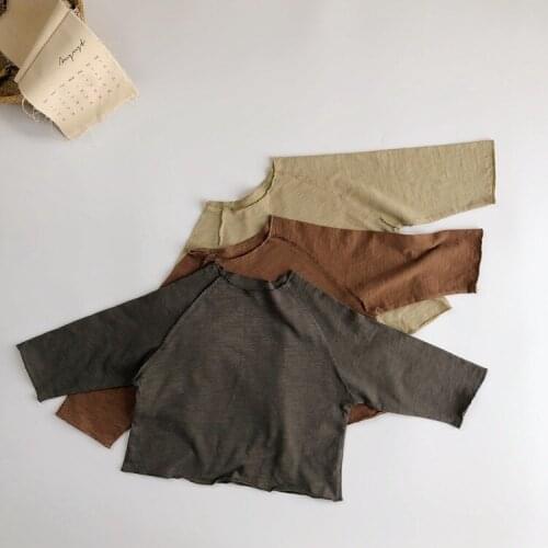 Childrens Long-sleeved T-shirt 2021 New Spring Clothes Toddler Boys Girls Baby Cotton Solid Color Bottoming Shirt Kids Tops