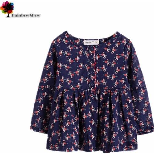 New Children Clothing Spring Autumn Girls Lovely Elegent Floral Printed O-neck Long-sleeved Partly Open Cotton Casual Blouses