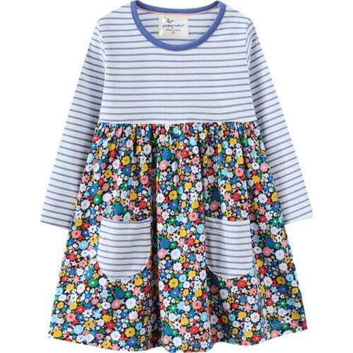 Flower Print Kids Girls Dress Autumn Baby Long Sleeve Clothes Draped Dress Cotton Toddler Girl Dresses