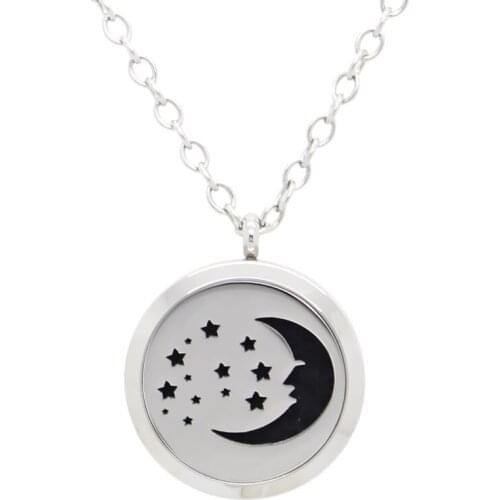 Star Moon Essential Oil Diffuser For Aromathera Locket Necklace Pendant 30MM 316L Stainless Steel Perfume Pendant With Free Pad