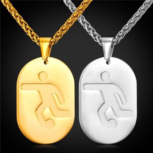 2 Pcs Dog Tag Double Necklace Pendant With Football Sport Jewelry 2016 Stainless Steel/Gold Color Chain Men/Women Gift GP2247