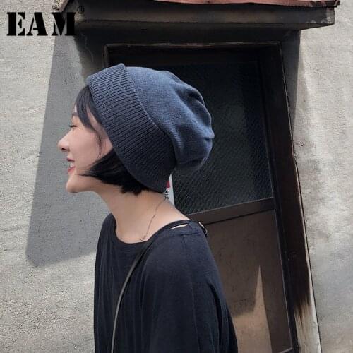 [EAM] 2021 New Spring Summer Keep Warm Vintage Soft Korean Thick Elasticity Unisex Adult Knitted Hat Women Fashion OB457