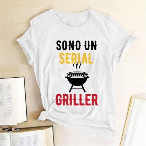 FIXSYS Sono Un Serial Griller Letters Print T-shirt Graphic Short Sleeve Casual Women T Shirts Female Camisetas Verano Mujer