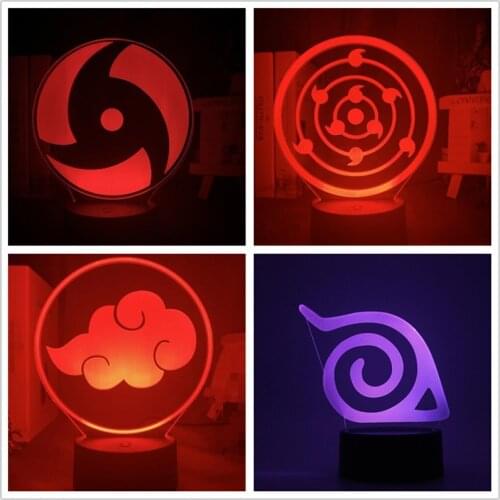 Naruto Anime Figure 3D Lamp Akatsuki Logo Sharingan Figurine Shippuden Figma Uzumaki Kakashi Uchiha Sasuke Collection Juguetes