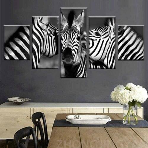 Zebras Wall Art Painting 5 Piece Black and White Photo Close Up of A Playful Group of Zebras Prints On Canvas The Picture Landsc
