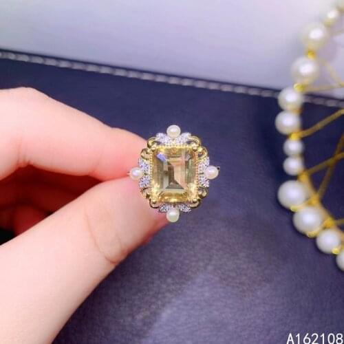 Exquisite Jewelry 925 Sterling Silver Inset With Gemstone Women Popular Lovely Rectangle Citrine Adjustable Ring Support Detecti