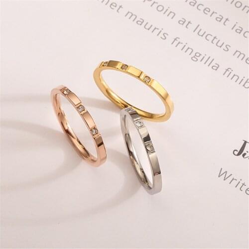 Korean Japan Simple Fashionable New Titanium Steel Ring Female Couples Fine Artificial Gems Ring Thin Rose Gold Tail Ring Women