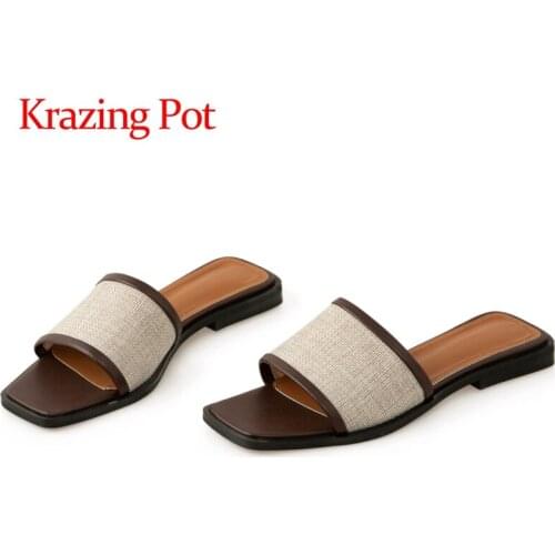 Krazing pot hot plus size peep toe low heels square toe simple style young lady convenient daliy wear summer outside slipper L80