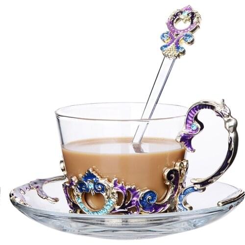 Creative Heat Resistant crystal glass cup Enamel Glass Coffee Cup Tea Milk Mixing Drinking Cup Household Drinkware gift box Set