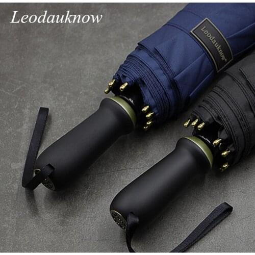 Leodauknow Bronze-style Mens Business Oversized Folding Ten-bone Reinforced Windproof Umbrella