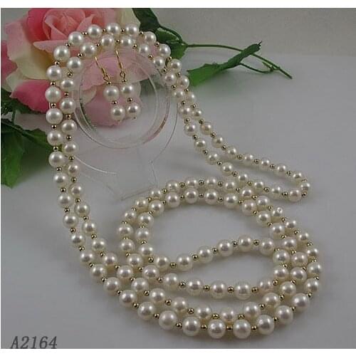 Favorite Pearl Classic Women Gift Real Freshwater Pearl Gold Beads Necklace Earrings Bracelet Wedding Chirstmas Fine Jewelry Set