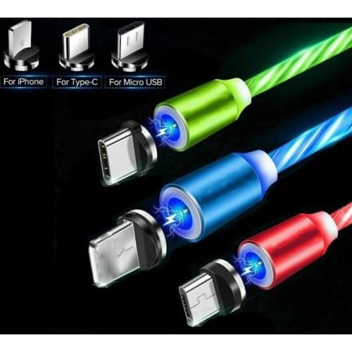 Magnetic Micro USB Type C LED Flowing Charging Cable Cord for iPhone Android Mobile Phone Accessories