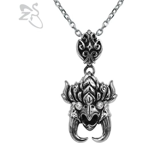 ZS Punk Mens Stainless Steel Pendant Necklace Evil Bird Shape Biker Necklaces Male Hip Hop Jewelry Rock Roll Accessories 2018