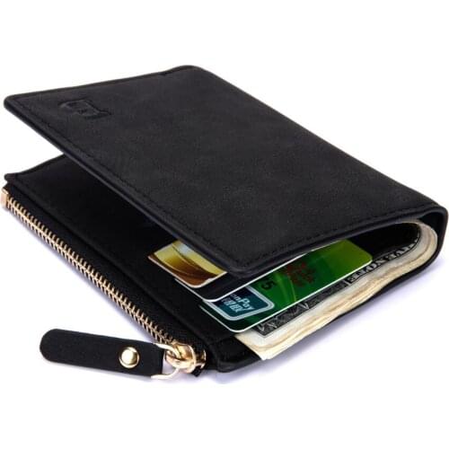 Men Wallet Zipper Wallets Short Black/Borwn Wallet Vintage Mens Moeny Bag Leather Business Male Purses Coin Purse Card Hodler
