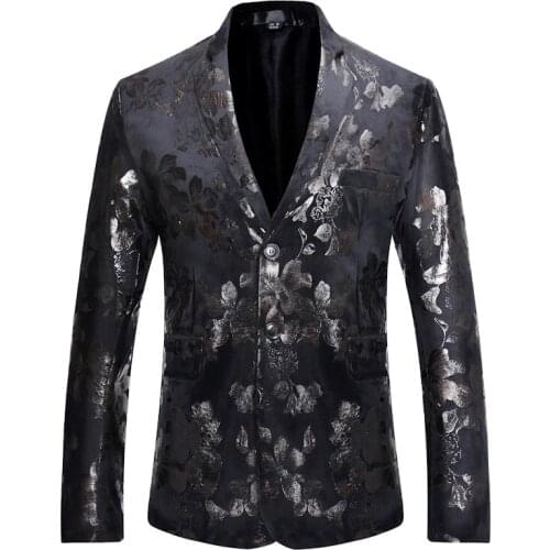 Men Suit Single-Breasted Leaf Printed Casual Fashion Nightclub Party Jacket Suits For Men In Stock